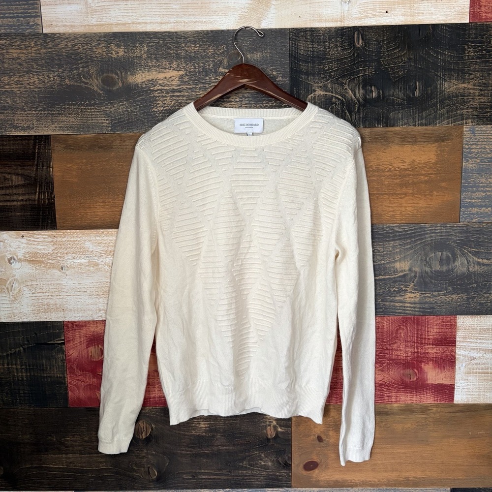 Eric Bompard Pure Cashmere Women Ivory Textured Crewneck Sweater Large